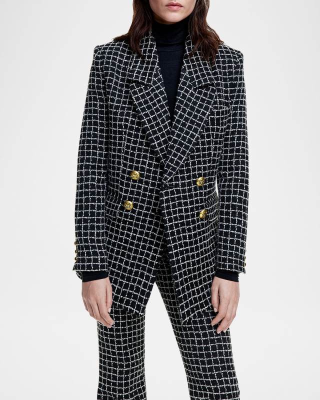 Grid Tweed Oversized Double-Breasted Blaz